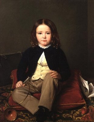 Szarvat tartó párnán ülő fiú portréja alkotó: Charles Paulin Francois Matet