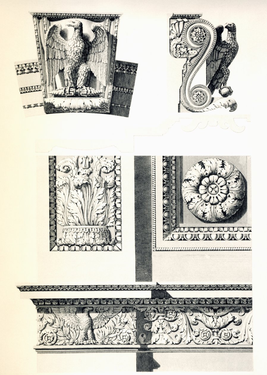 Dekoráció sasokkal, rozettákkal és akantuszlevelekkel a Diadalívhez, Charles Percier (1764-1838) és Pierre Francois Leonard Fontaine (1762-1853), metszet: Louis Pierre Baltard (1764-1846), részlet, Franciaország alkotó: Charles Percier