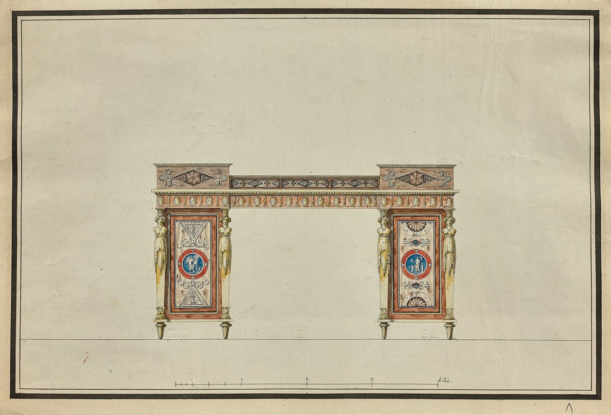 Íróasztal tervezése, 1800 körül (akvarell és tus papíron) alkotó: Charles Percier