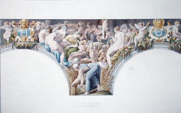 Ms 1014 Frieze a fontainebleau-i bálteremből, tányér egy albumból (akvarell és ceruza papíron) alkotó: Charles Percier