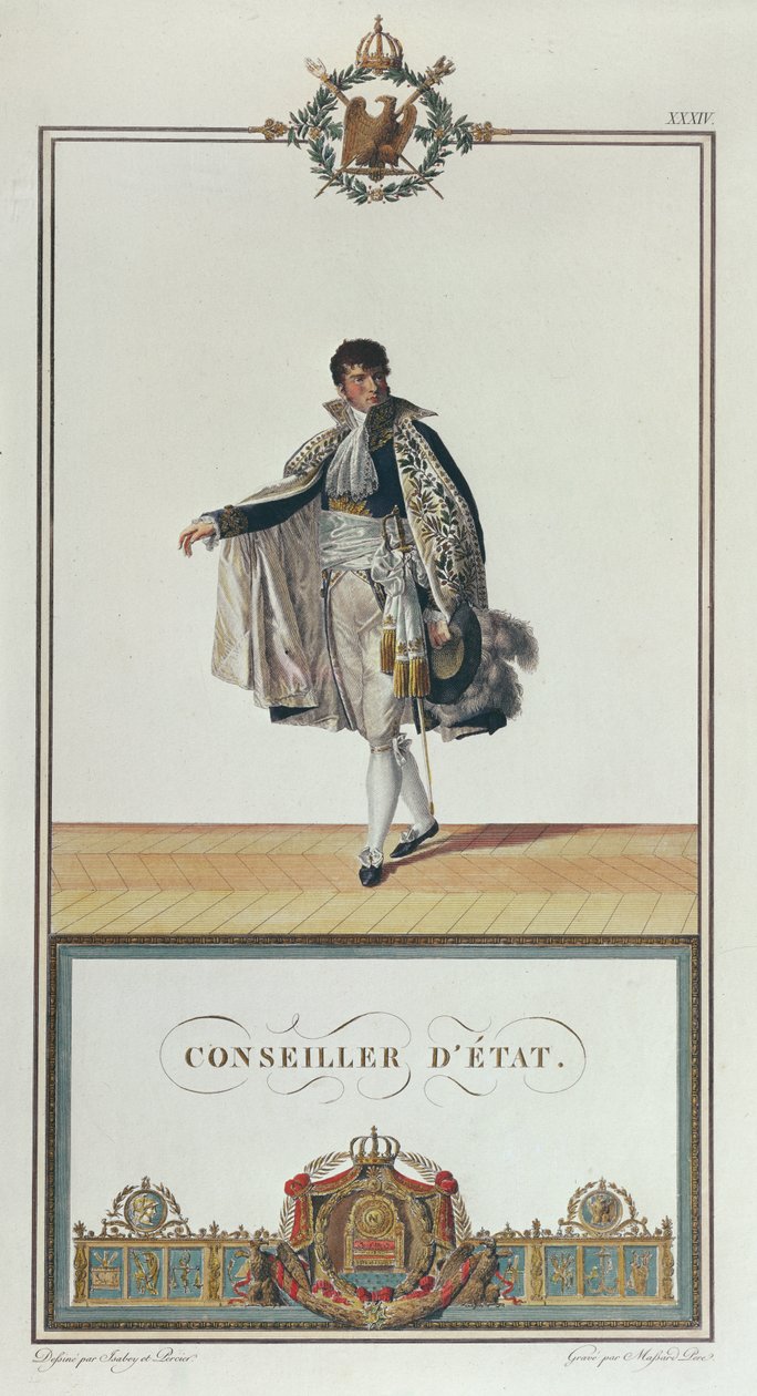 Napóleon koronázási államtanácsosi egyenruha, 1804 (színes metszet) alkotó: Charles Percier