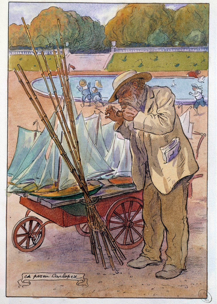 A csónakos kereskedő a Tuileriák kertjében 1909-ben Charles Pezeu rajza dit Carlopez (XX. század) alkotó: Charles Pezeu Carlopez