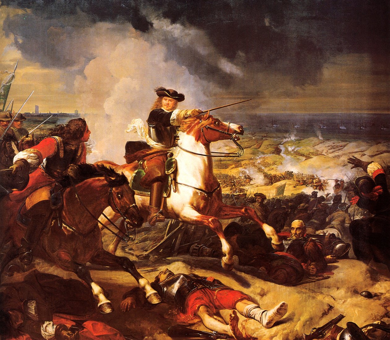 A dűnéknél vívott csata Dunkerque ostrománál, 1658. június 14. alkotó: Charles Philippe Lariviere