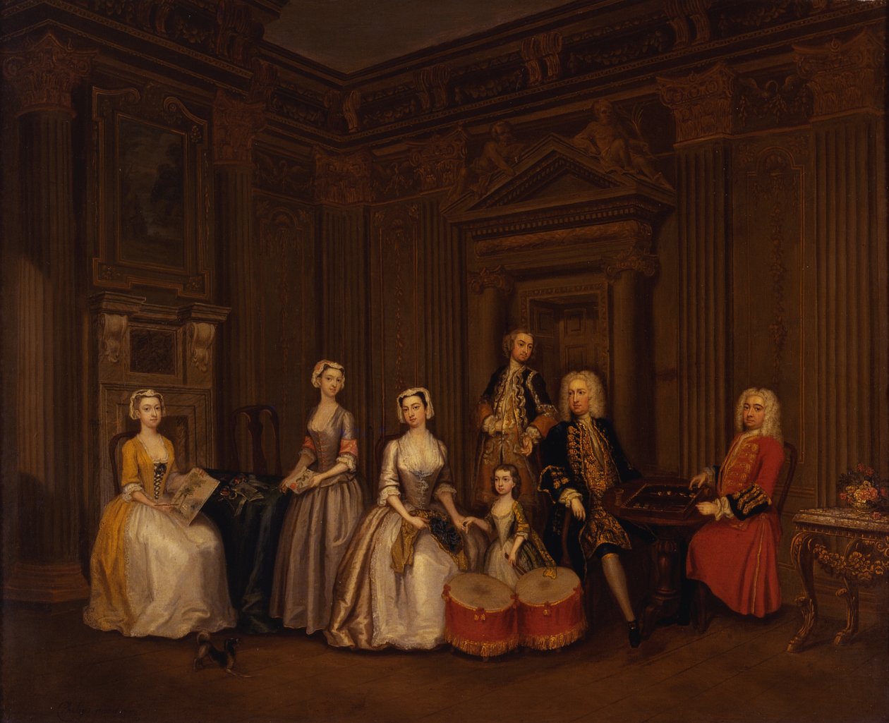 Algernon Seymour, Lord Hertford (később Somerset 7. hercege) portréja Tomkins Wardour ezredes, Browne ezredes, Lord Beauchamp, Frances, Lady Hertford, Lady Elizabeth Seymour és Miss Herbert társaságában. alkotó: Charles Philips