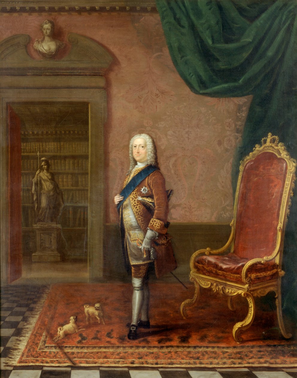 II. György a Szent Jakab-palota könyvtárában 1738 körül (olaj, vászon) alkotó: Charles Phillips