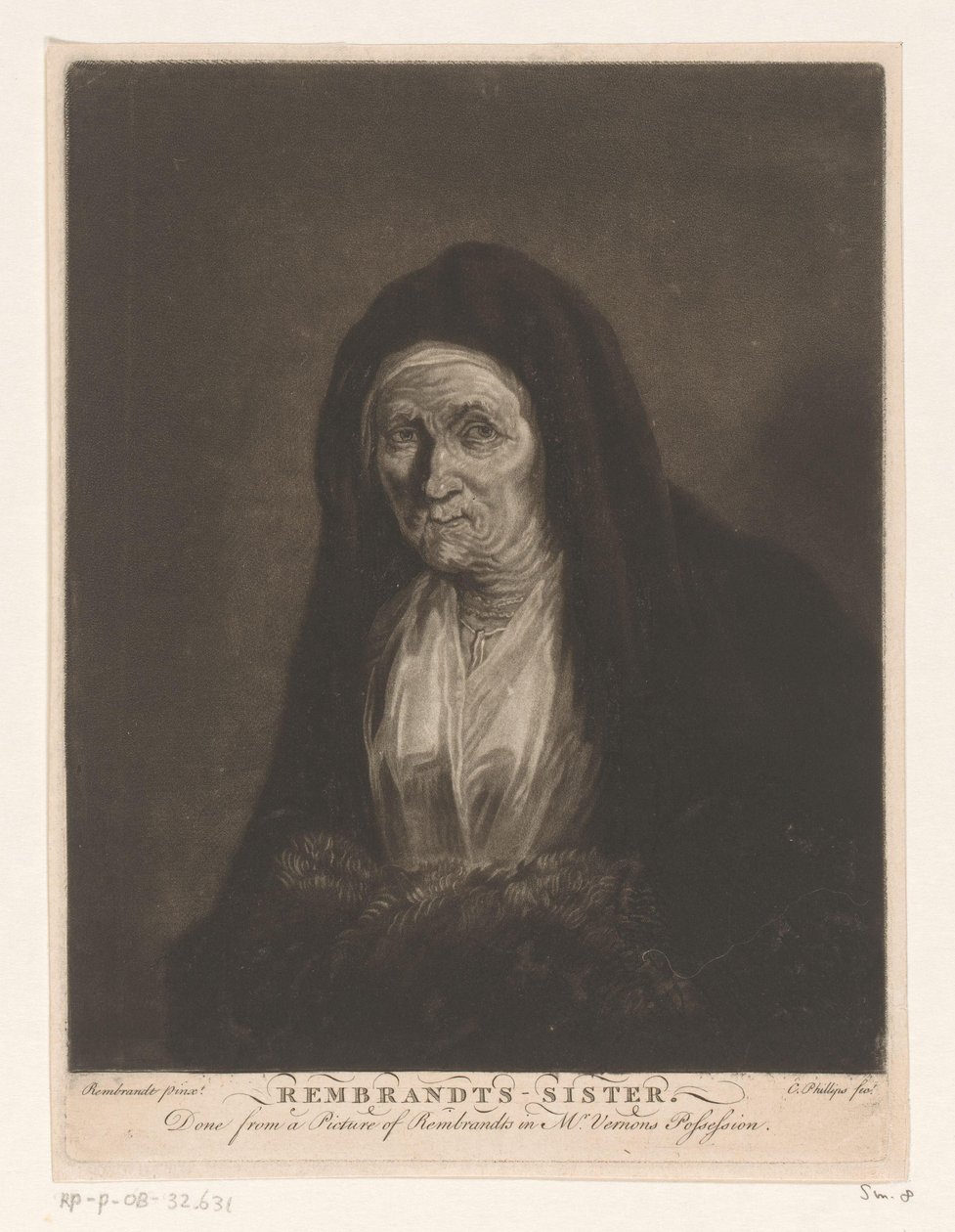 Egy ismeretlen öregasszony portréja Rembrandts – nővére (cím a tárgyon) alkotó: Charles Phillips