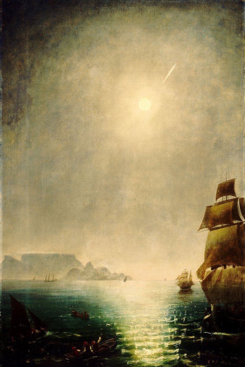 Holdfényes kilátás a Table Bay fölött az 1843-as nagy üstökösre alkotó: Charles Piazzi Smyth