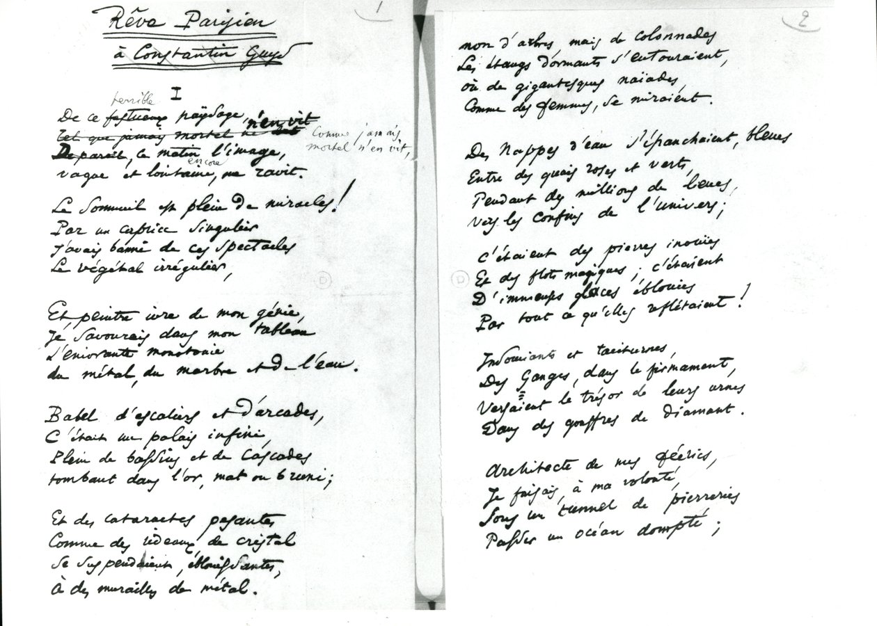 "Reve Parisien" autogramvers (toll és tinta papíron) (f/w fotó) alkotó: Charles Pierre Baudelaire