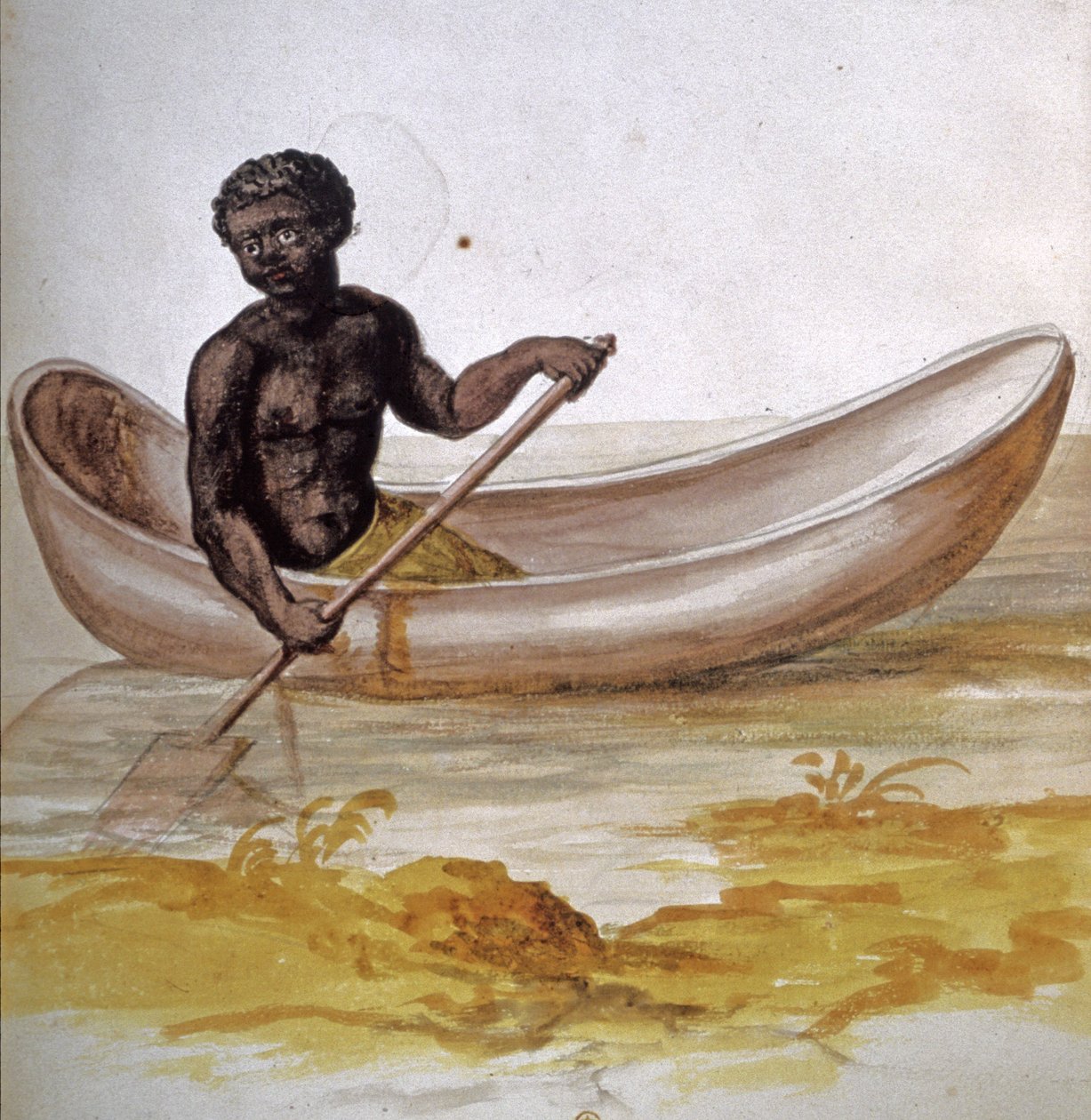 Fiatal néger egy kenuban a Karib-térségben, 1686 körül (akvarell) alkotó: Charles Plumier