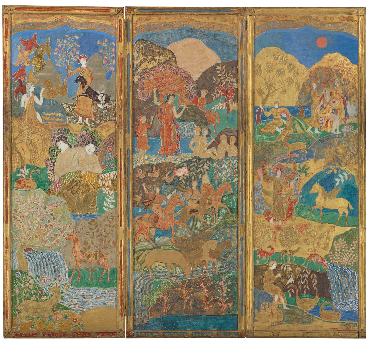 Hárompaneles képernyő, 1916-1917 körül (olaj és arany levél kovácsolt fán) alkotó: Charles Prendergast