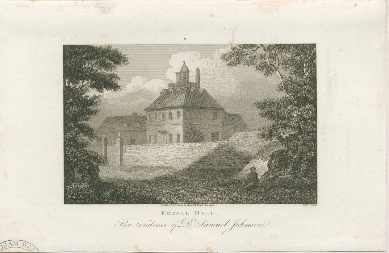 Lichfield – Edial Hall: metszet, nd [c 1805] (nyomtatás) alkotó: Charles Pye