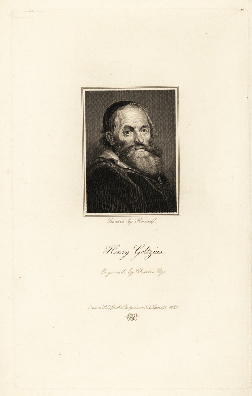 Hendrick Goltzius német származású holland nyomdász, rajzoló és festő portréja alkotó: Charles Pye