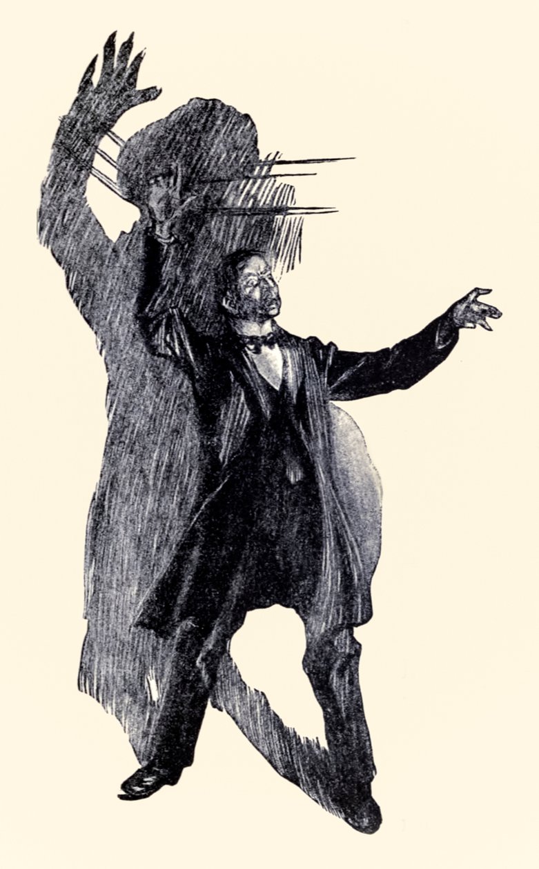 Ott állt Henry Jekyll a Dr. Jekyll és Mr. Hyde furcsa esetéből, Robert Louis Stevensontól (1850-1894), amelyet Charles Raymond Macauley (1871-1934) illusztrált. alkotó: Charles Raymond Macauley