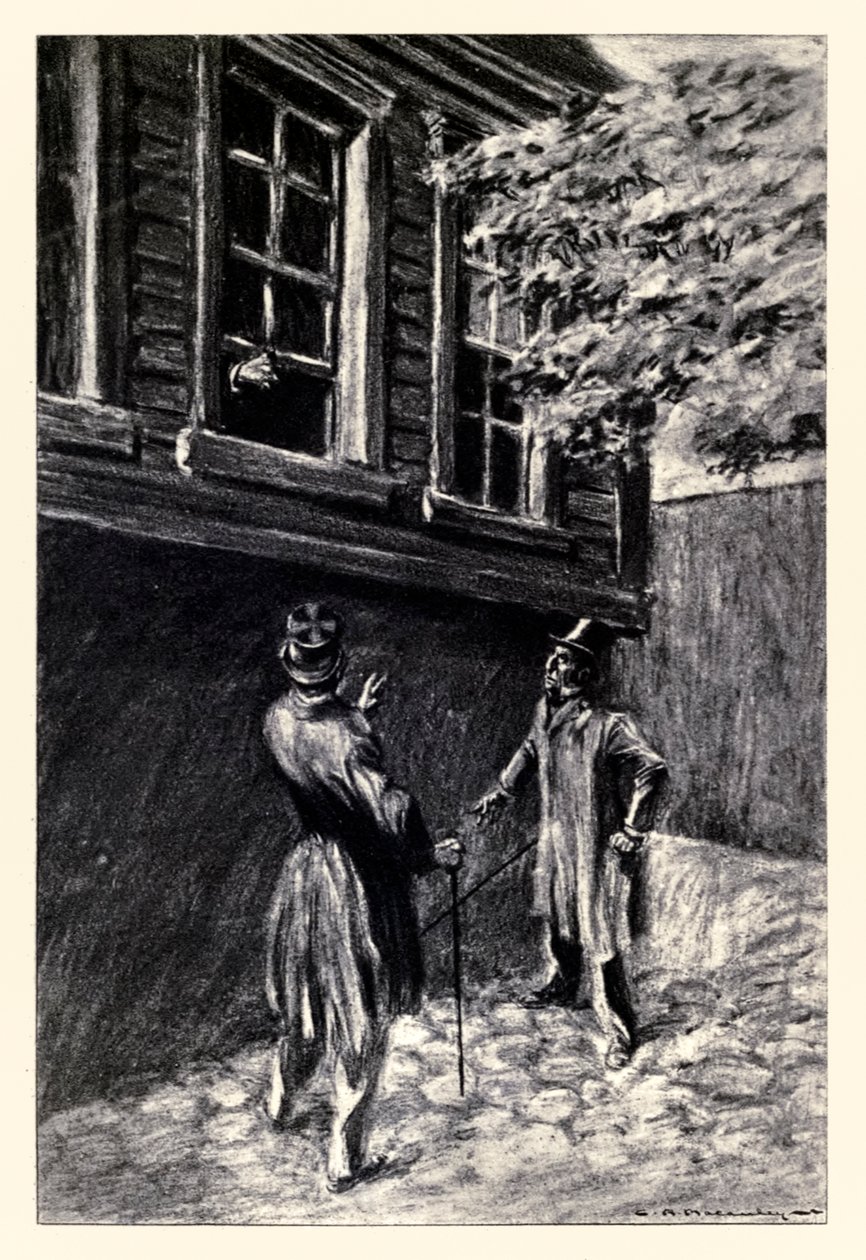 Csak egy pillantásra látták” Robert Louis Stevenson (1850-1894) „Dr. Jekyll és Mr. Hyde furcsa esetéből”, amelyet Charles Raymond Macauley (1871-1934) illusztrált. alkotó: Charles Raymond Macauley