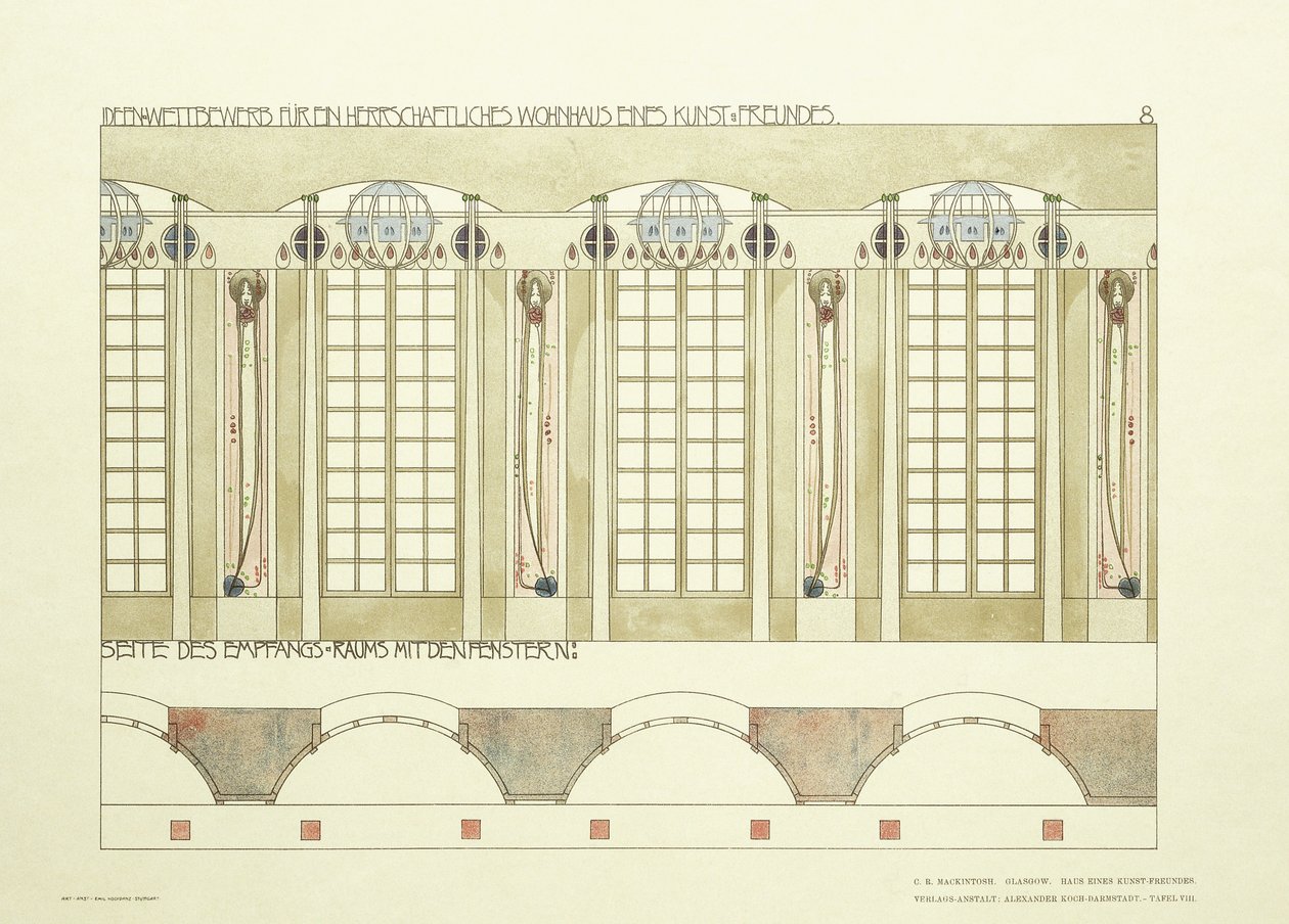 Fogadó- és zeneszoba, 1901 körül (színes litográfia) alkotó: Charles Rennie (after) Mackintosh