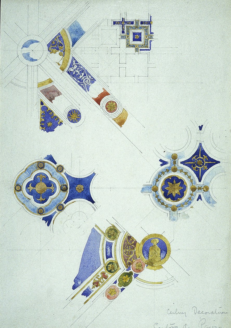 Mennyezeti dekoráció, Certosa di Pavia, 1891 (ceruza és akvarell papíron) alkotó: Charles Rennie Mackintosh