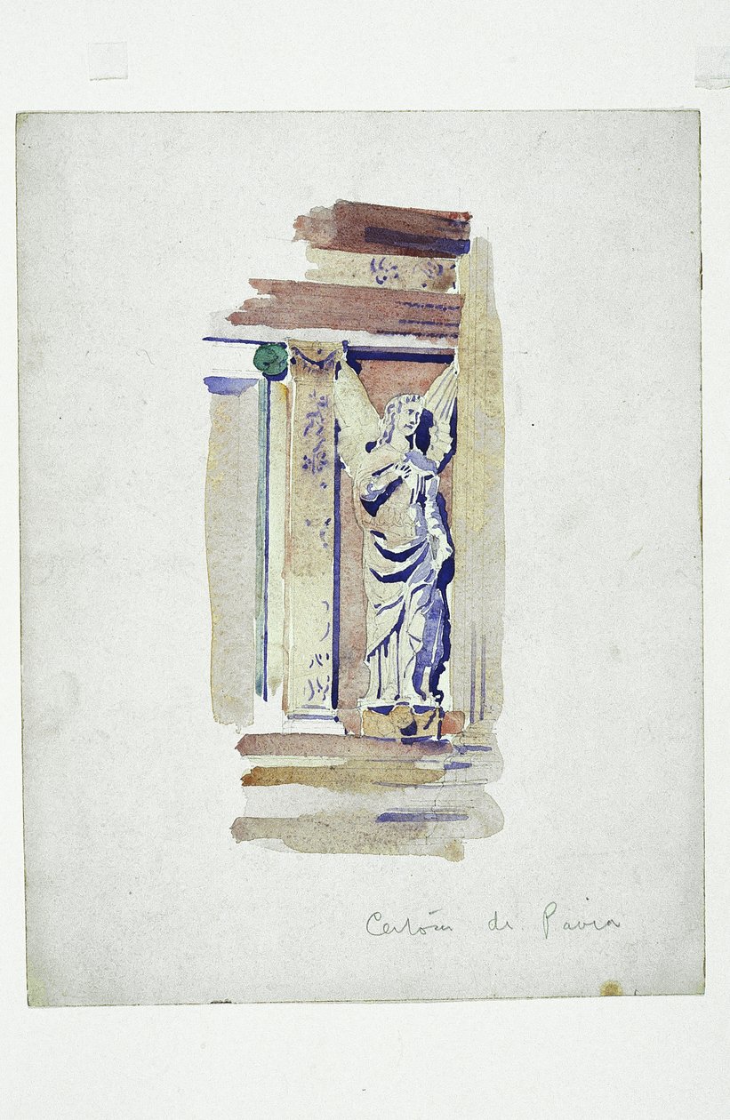 Certosa di Pavia (tanulmány egy faragott angyalról), 1891 (ceruza és akvarell papíron) alkotó: Charles Rennie Mackintosh