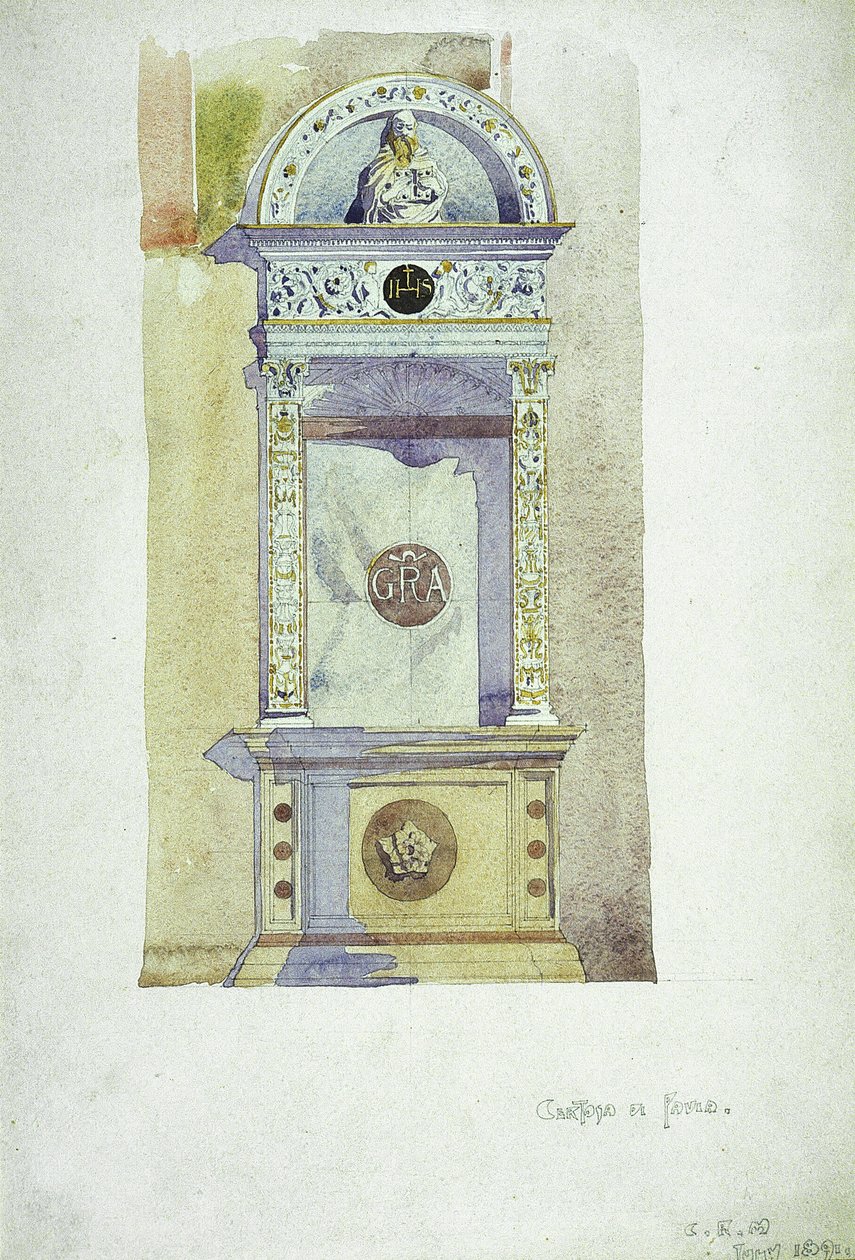 Certosa di Pavia, Emlékmű, 1891 (akvarell, papír) alkotó: Charles Rennie Mackintosh