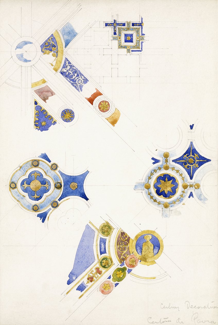 Certosa di Pavia, tanulmányok a mennyezet díszítéséről, 1891 alkotó: Charles Rennie Mackintosh