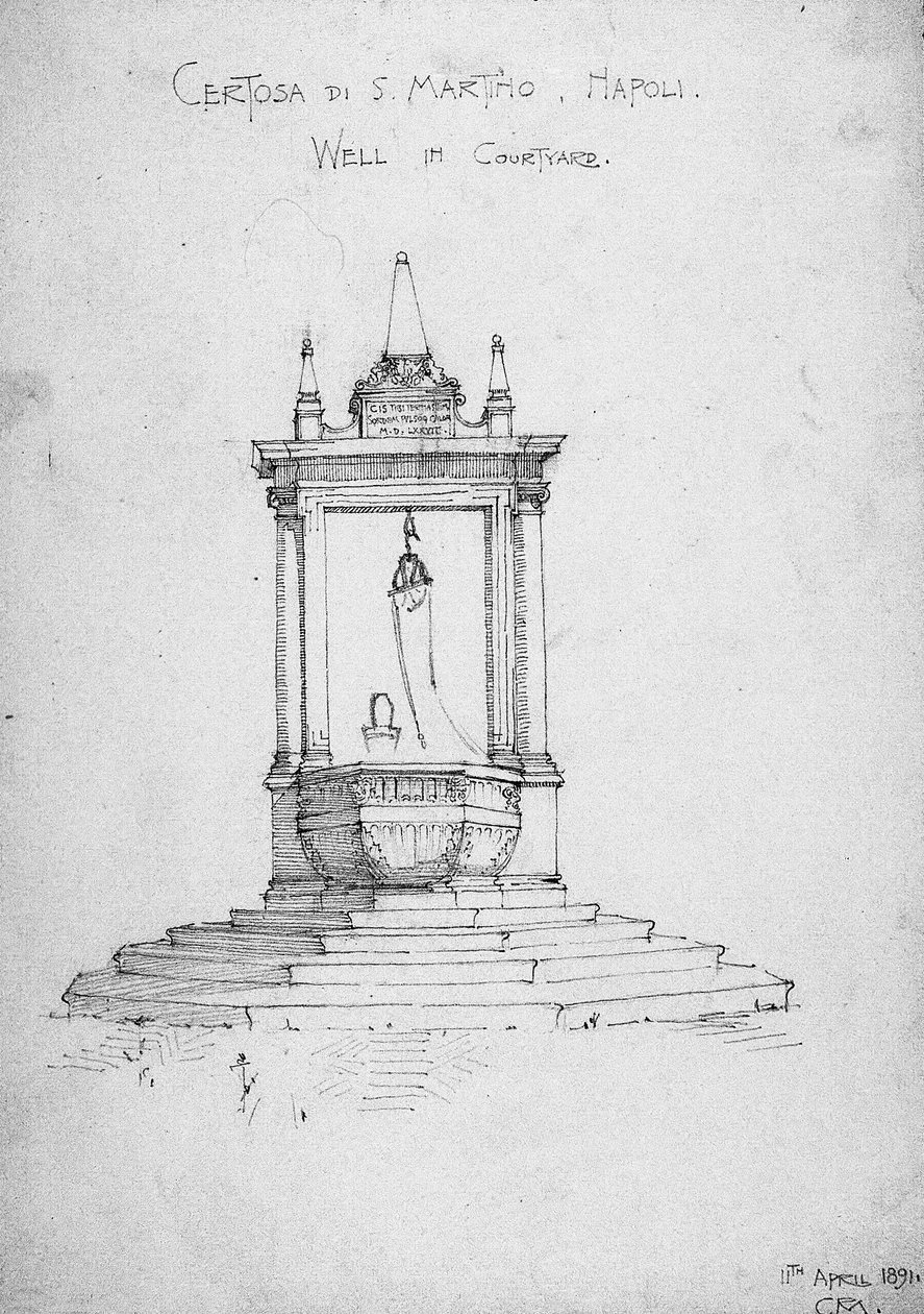 Certosa di S. Martino, Nápoly, Well in Courtyard, 1891 alkotó: Charles Rennie Mackintosh