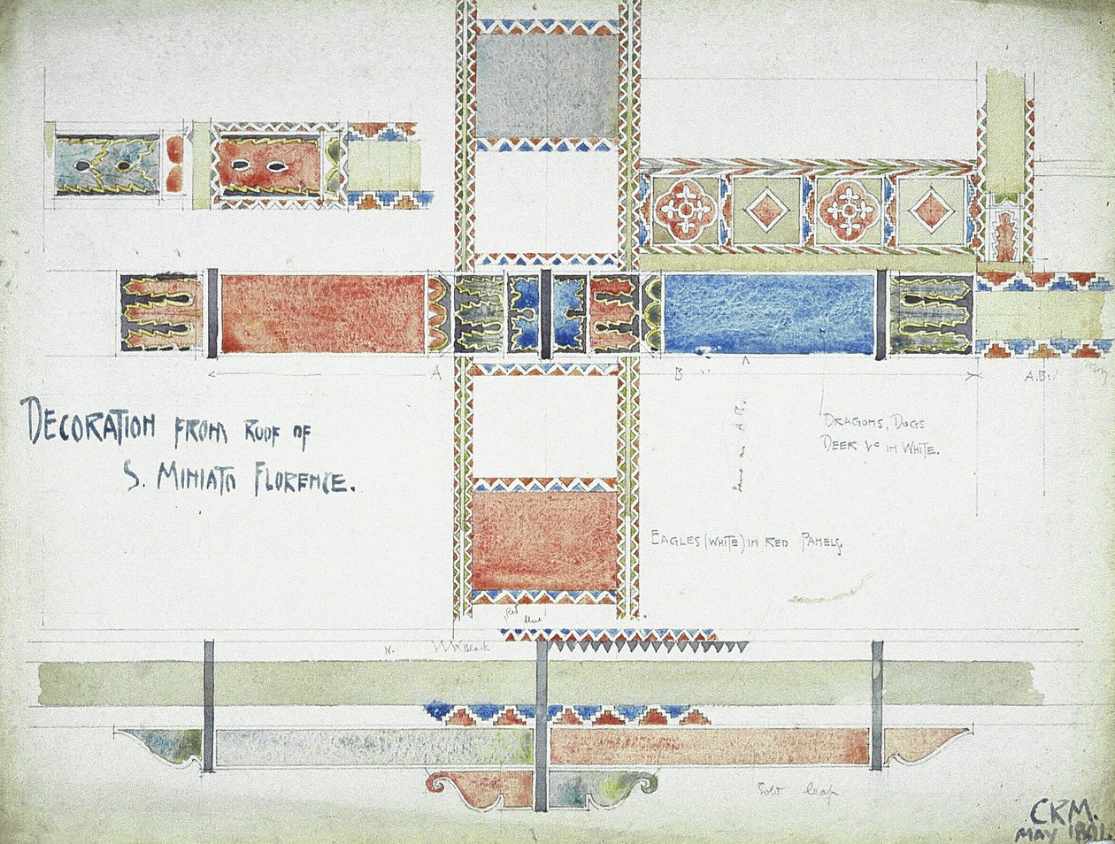 Dekoráció a S. Miniato-tetőről, Firenze, 1891 (ceruza és akvarell papíron) alkotó: Charles Rennie Mackintosh