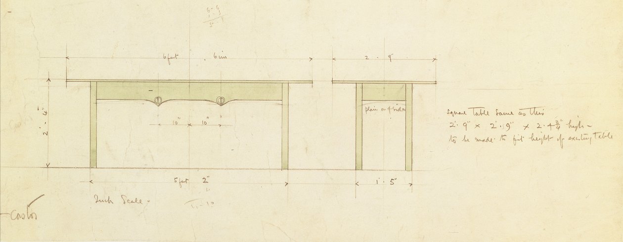 Tervezés étkezőasztalhoz és kisasztalhoz (akvarell) alkotó: Charles Rennie Mackintosh