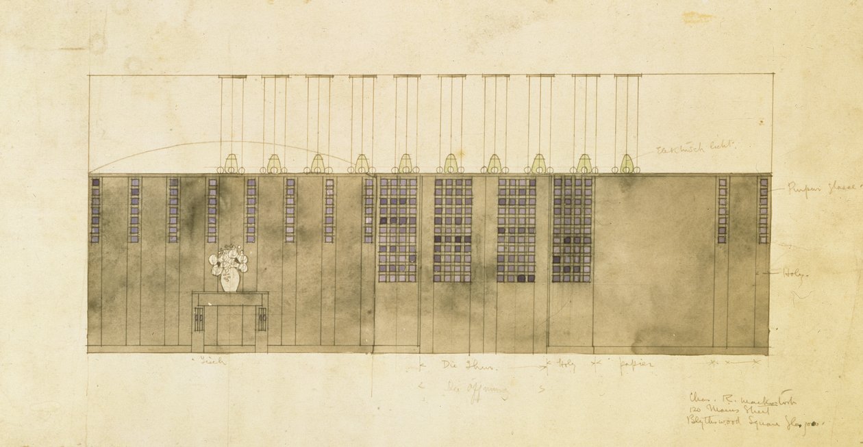 Dizájn falra, asztalra és ajtókra, 1905 (wc tollal és tintával papíron) alkotó: Charles Rennie Mackintosh