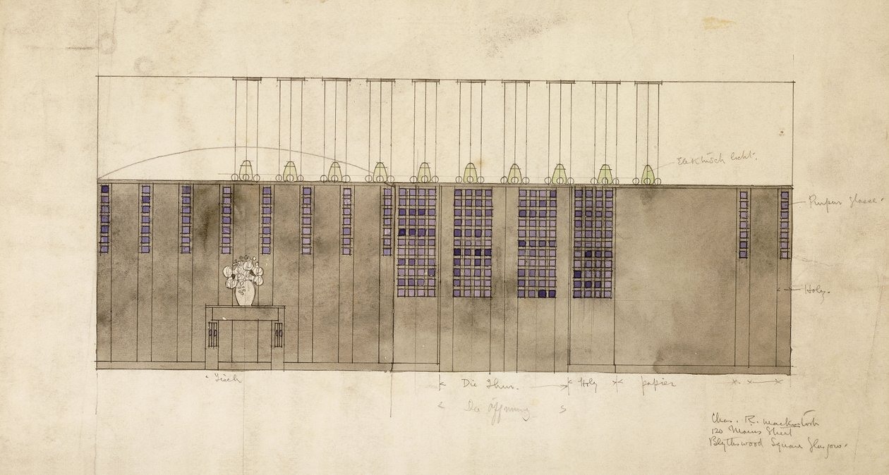 Tervezés falra, asztalra és ajtókra, az A.S. Ball, Berlin, 1905 alkotó: Charles Rennie Mackintosh