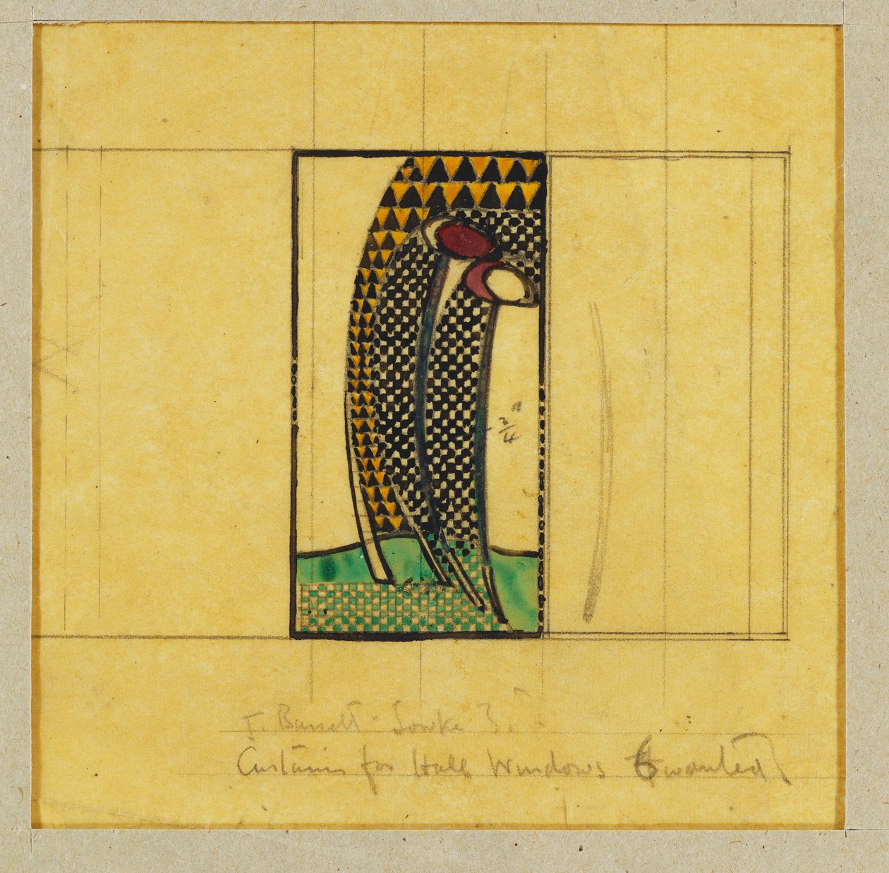 Az előszoba ablakainak függönyterve, W.J. Bassett-Lowke, 1916-17 alkotó: Charles Rennie Mackintosh