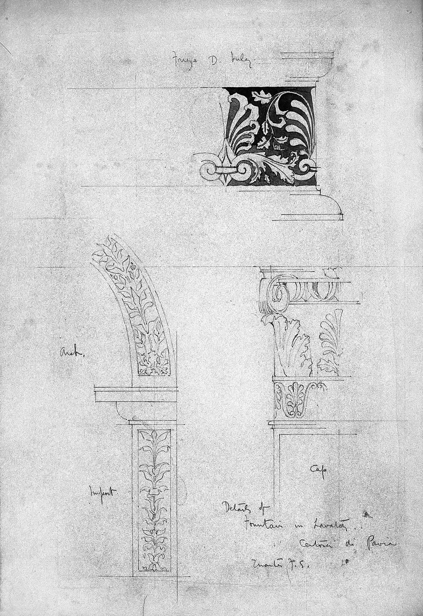 Részletek a Fountain in Lavatory, Certosa di Pavia, 1891 (ceruza és szürke mosás papíron) alkotó: Charles Rennie Mackintosh
