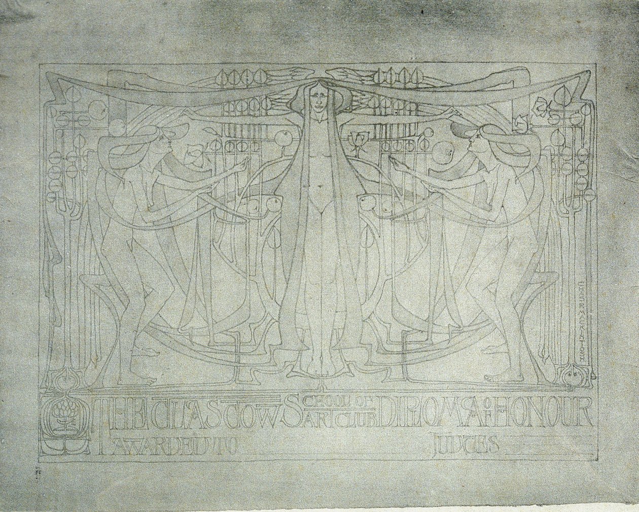 Becsületoklevél, Glasgow School of Art, 1893 (akvarell nyomat rizspapíron) alkotó: Charles Rennie Mackintosh