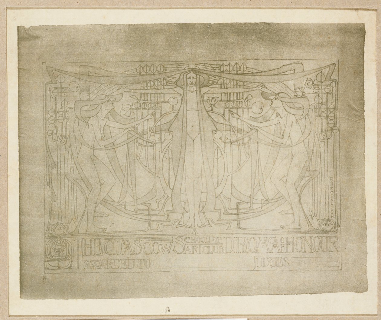 Diploma of Honour", amelyet a Glasgow School of Art Club számára terveztek, 1894-95 alkotó: Charles Rennie Mackintosh