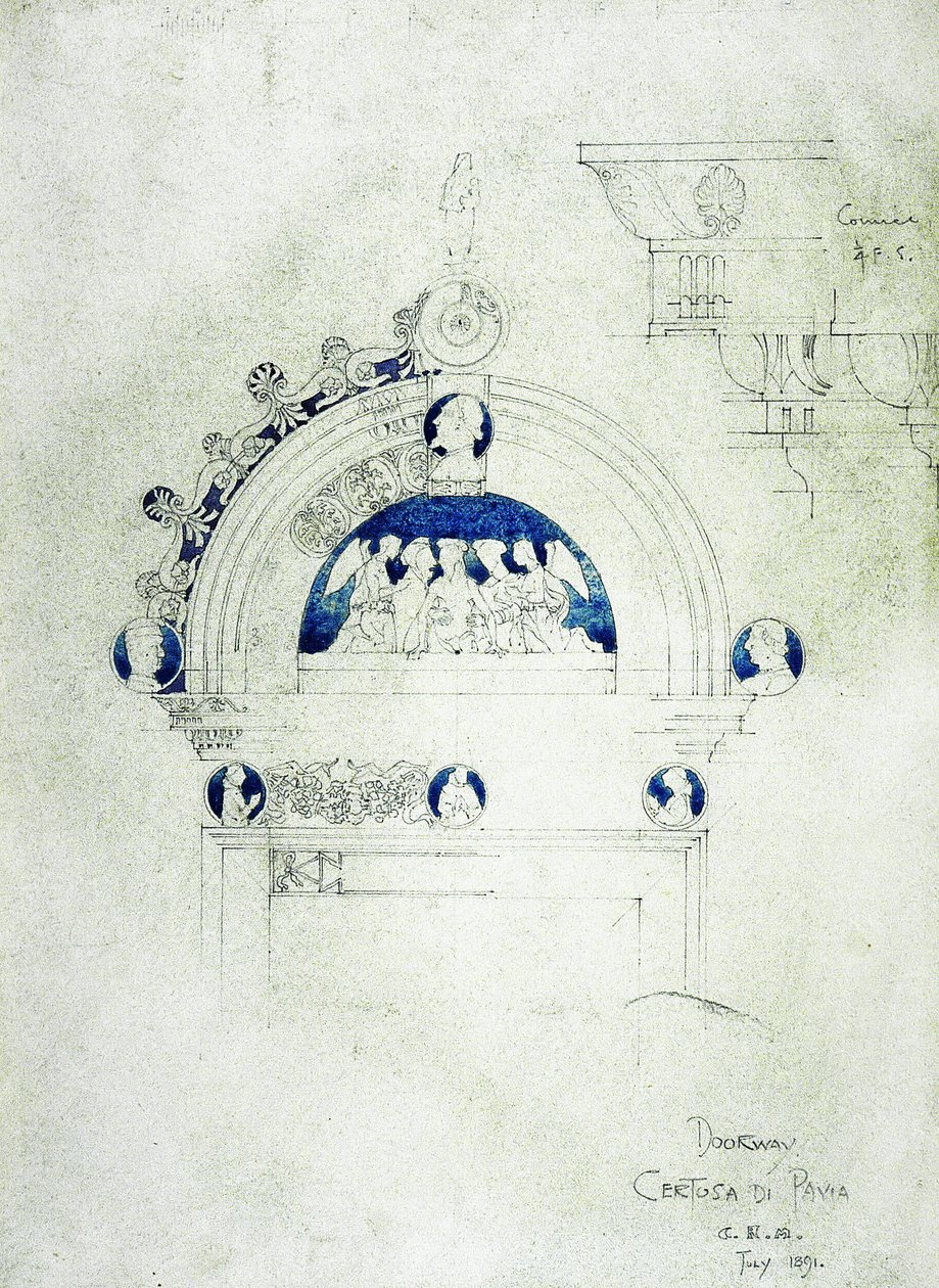 Ajtó, Certosa di Pavia, 1891 (ceruza és akvarell papíron) alkotó: Charles Rennie Mackintosh