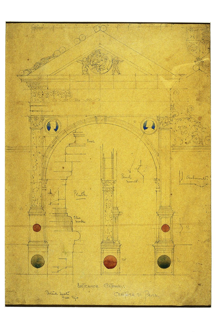 Entrance Gateway, Certosa di Pavia, 1891 (ceruza és akvarell papíron) alkotó: Charles Rennie Mackintosh