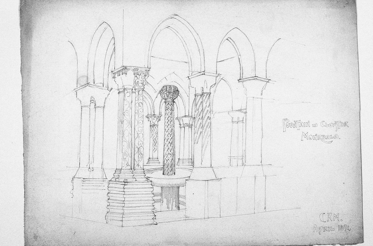 Szökőkút Cloisterben, Monreale, 1891 alkotó: Charles Rennie Mackintosh