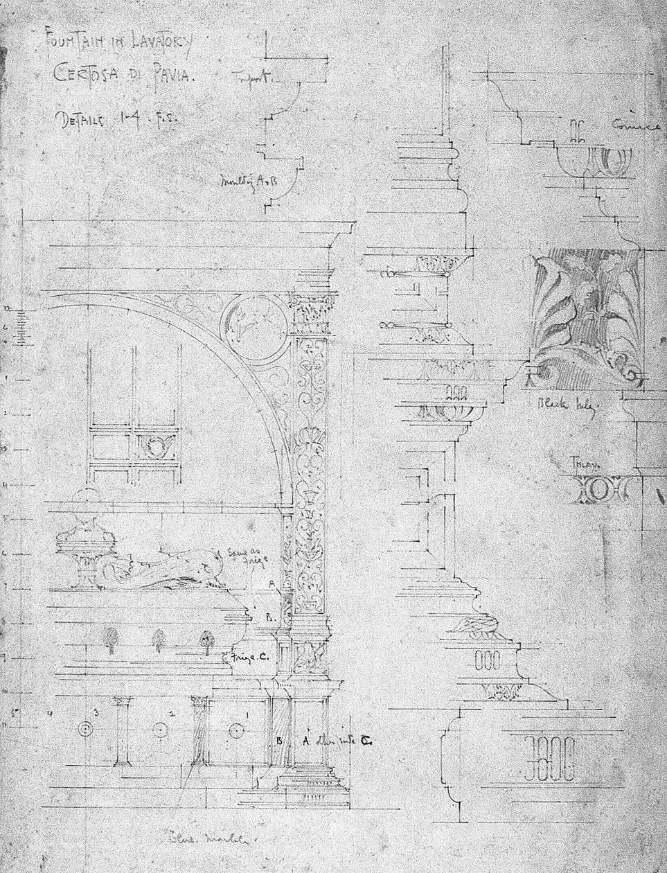 Szökőkút a WC-ben, Certosa di Pavia, 1891 alkotó: Charles Rennie Mackintosh