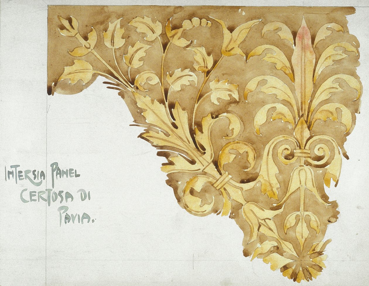 Intarsia Panel, Certosa di Pavia, 1891 (ceruza és akvarell papíron) alkotó: Charles Rennie Mackintosh