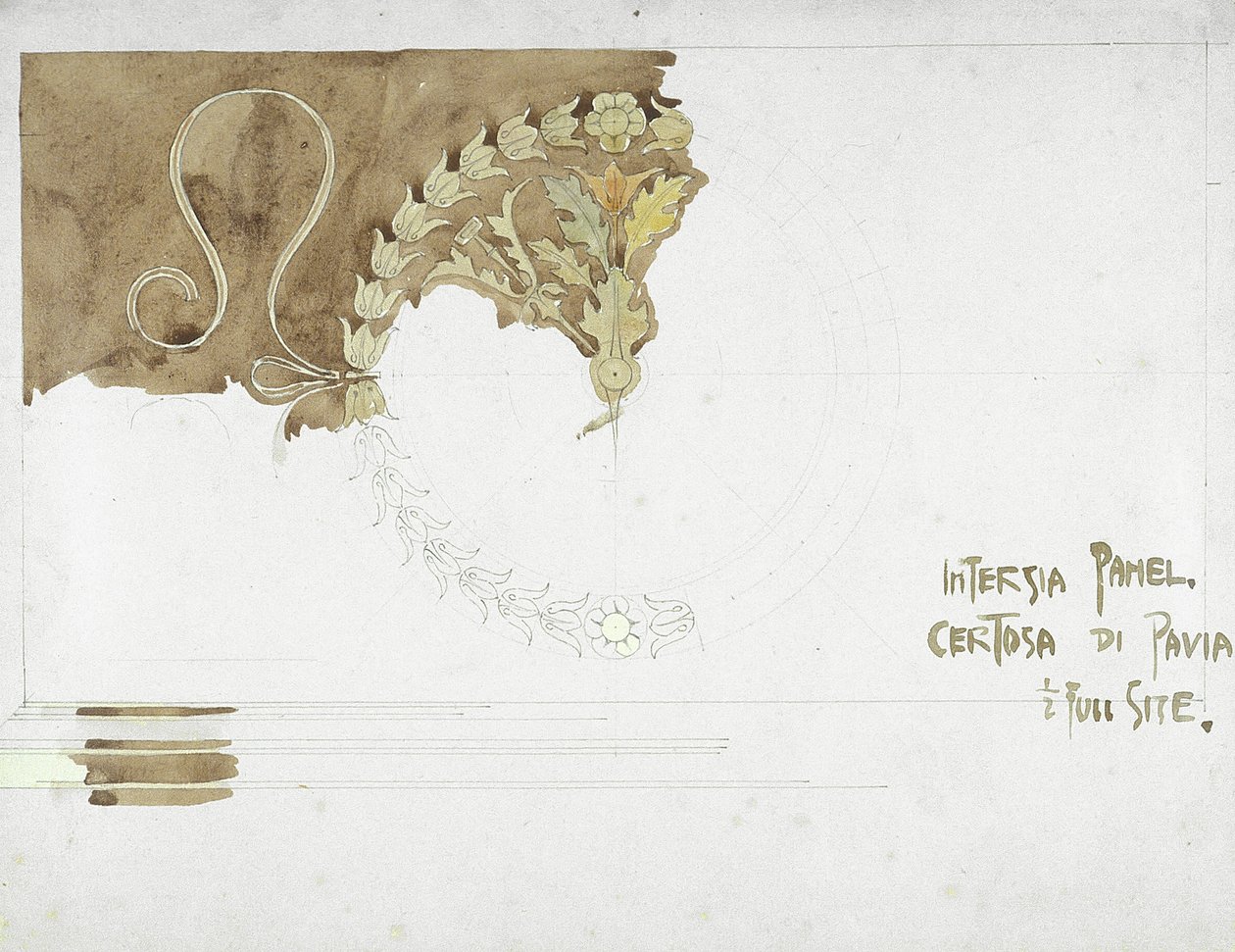 Intarsia Panel, Certosa di Pavia, 1891 (ceruza és akvarell papíron) alkotó: Charles Rennie Mackintosh