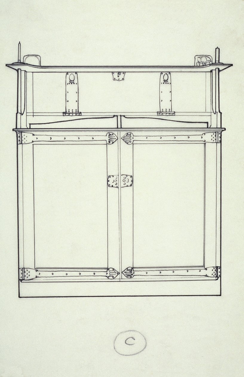 Bútor vonalrajza (szekrény), 1910 körül (tintával papírra) alkotó: Charles Rennie Mackintosh