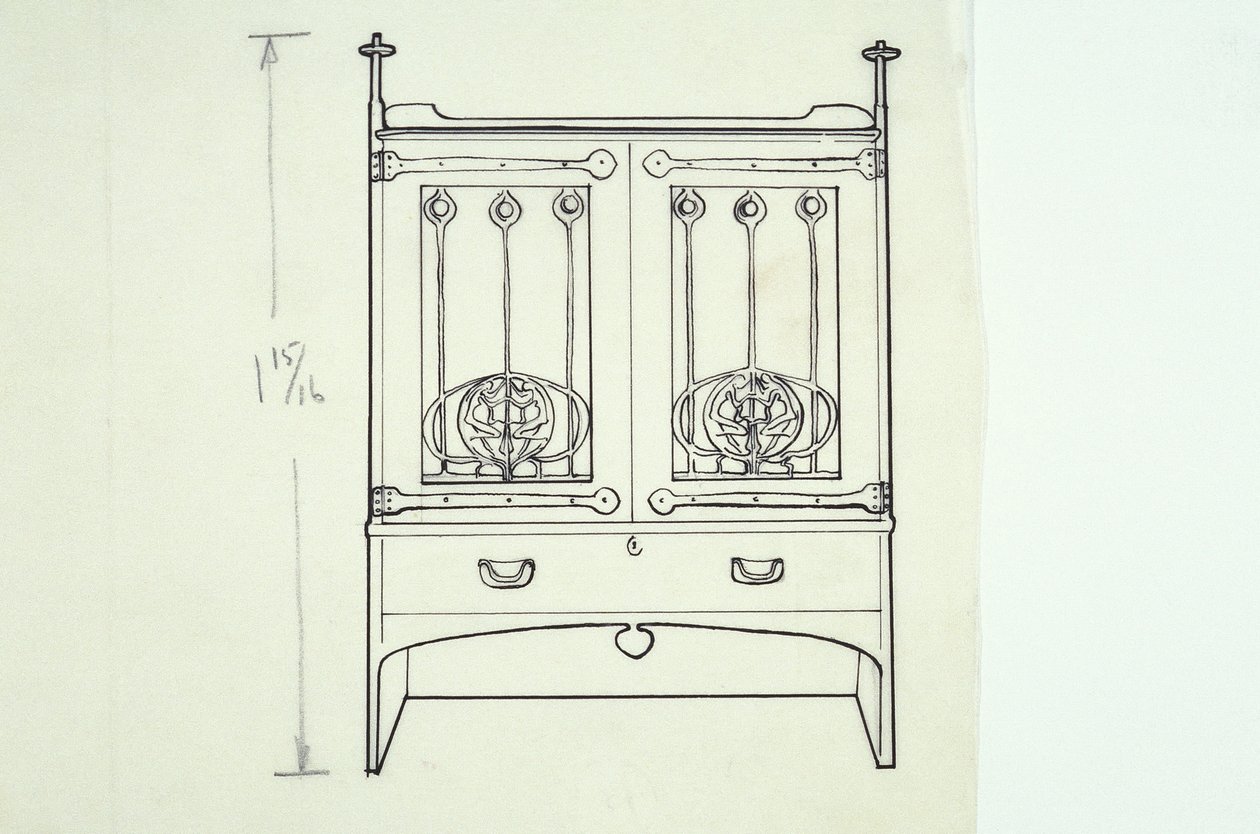 Bútorvonalas rajz (fésülködőasztal), 1910 körül (tintával papírra) alkotó: Charles Rennie Mackintosh