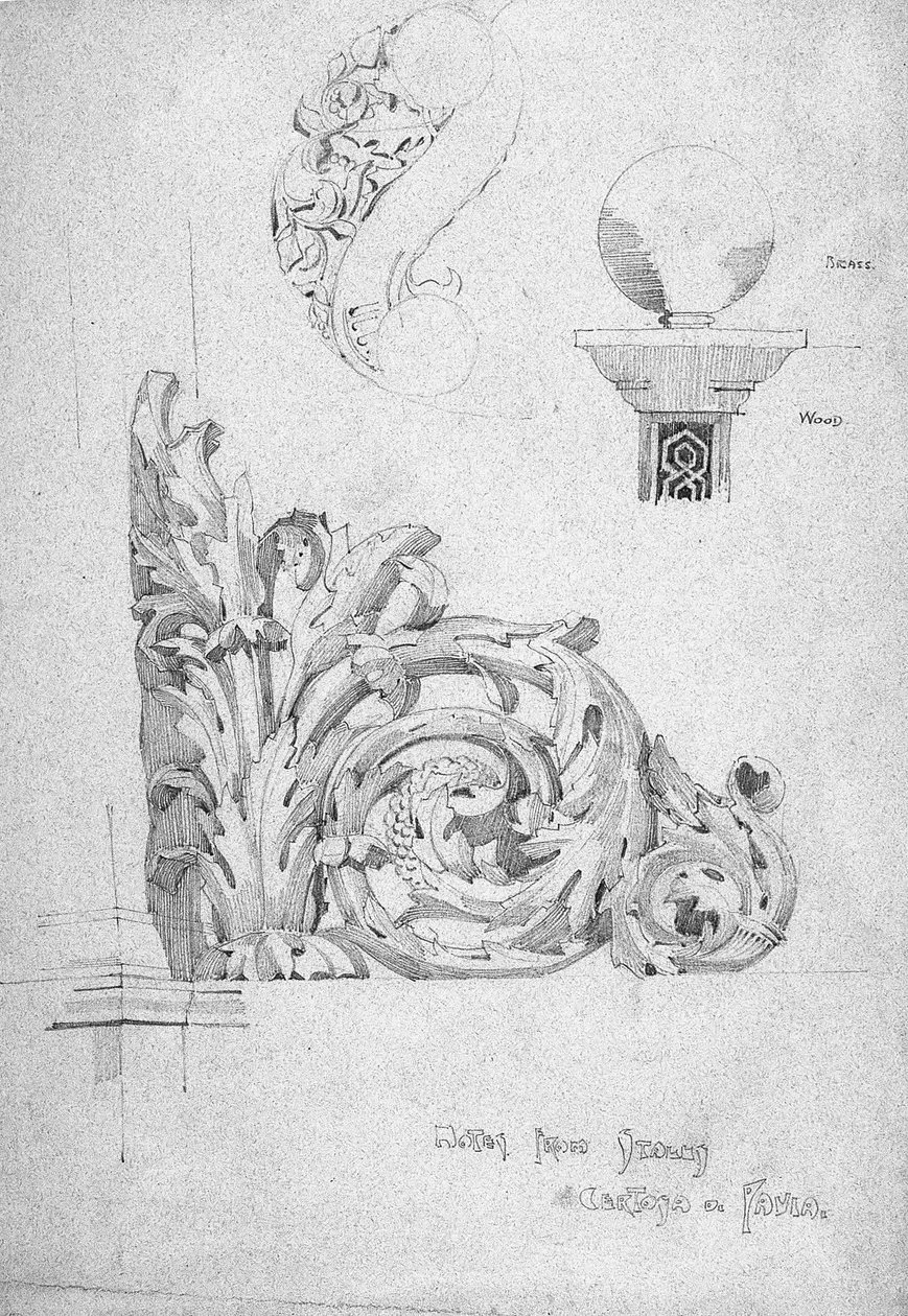 Feljegyzések Olaszországból [hat], Certosa di Pavia, 1891 (ceruza kék papíron) alkotó: Charles Rennie Mackintosh