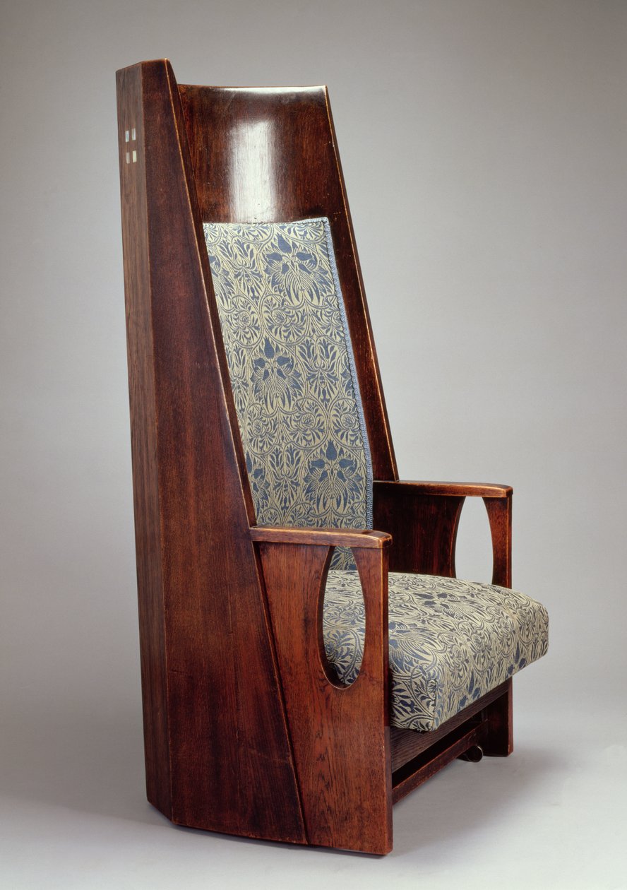 Az egyik fotelpár a Blue Bedroomhoz, HousHill, Glasgow, 1905 (pácolt tölgy, gyöngyház berakással) alkotó: Charles Rennie Mackintosh