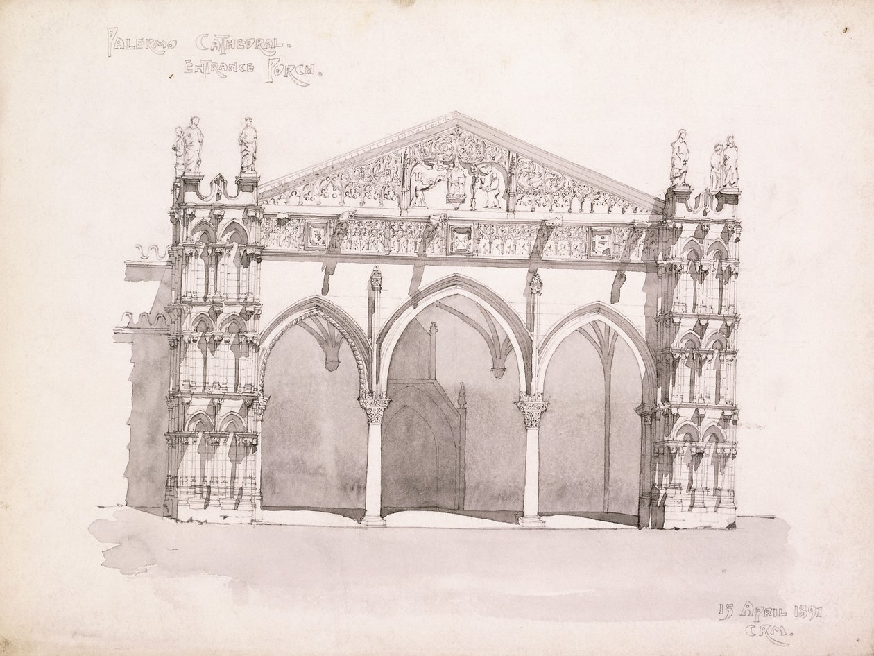 Palermói katedrális, a bejárati tornác tanulmánya alkotó: Charles Rennie Mackintosh