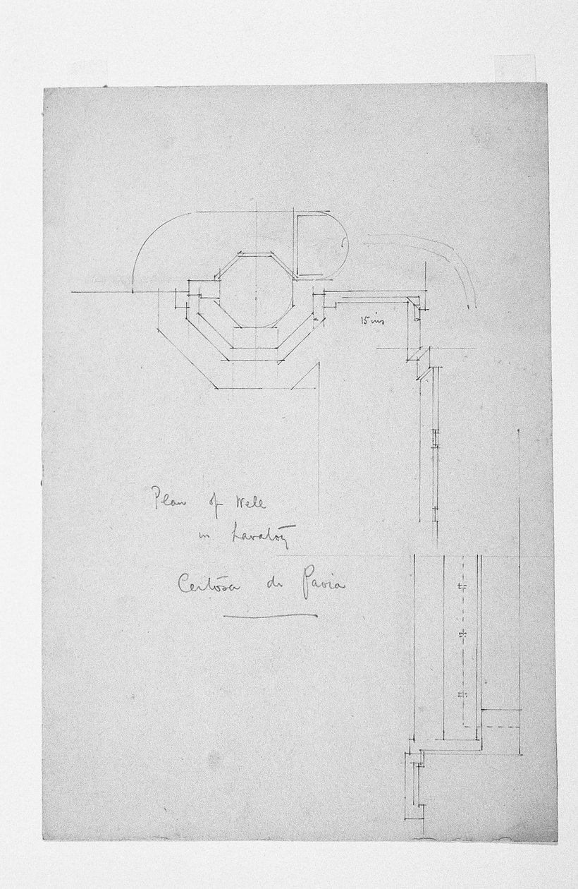 A WC-kút terve, Certosa di Pavia, 1891 alkotó: Charles Rennie Mackintosh