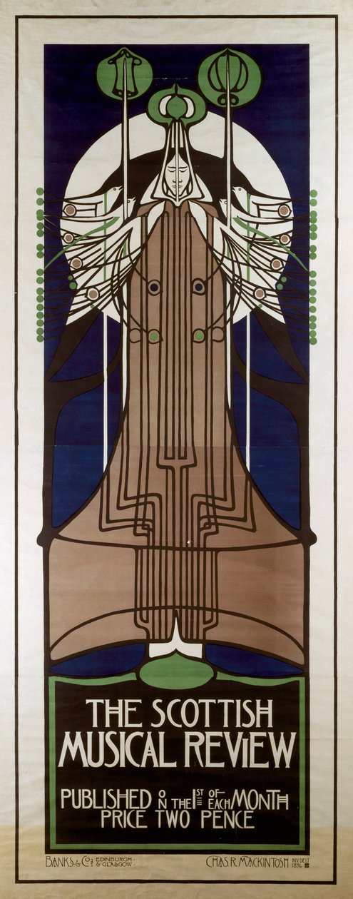 A Scottish Musical Review-t reklámozó plakát alkotó: Charles Rennie Mackintosh