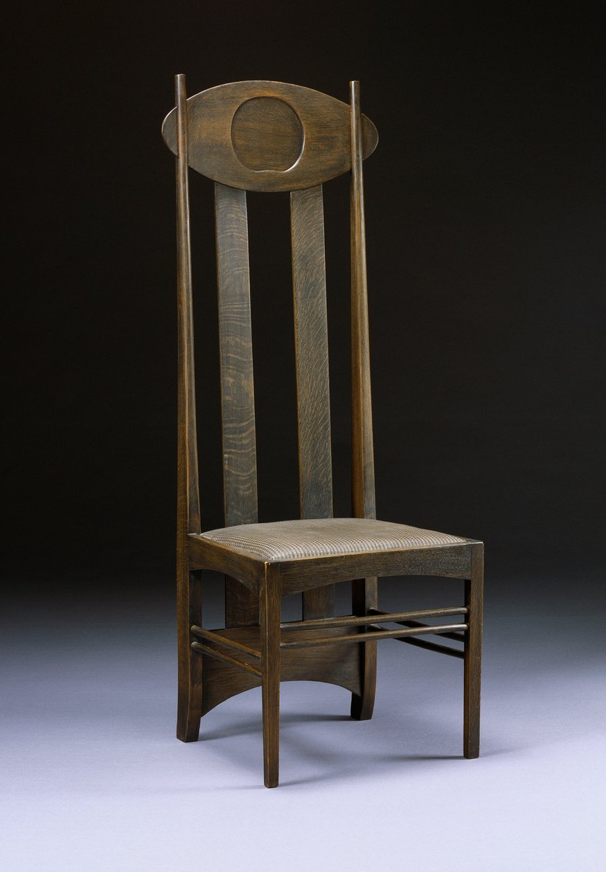 Ritka és fontos magas háttámlájú szék, 1898-99 körül (tölgy) alkotó: Charles Rennie Mackintosh