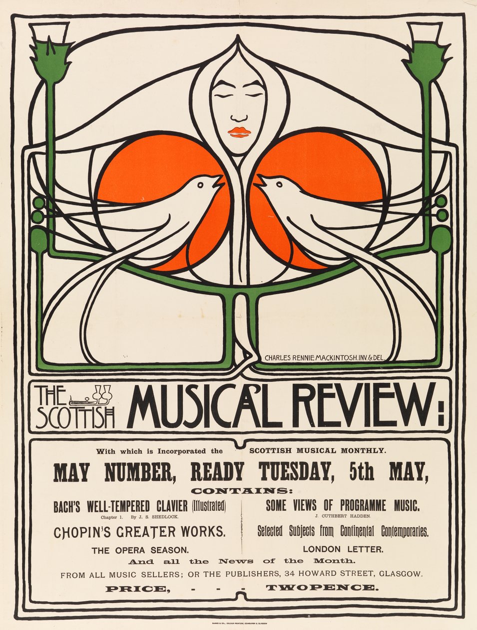 Scottish Musical Review (planográfia, litográfia, papír) alkotó: Charles Rennie Mackintosh