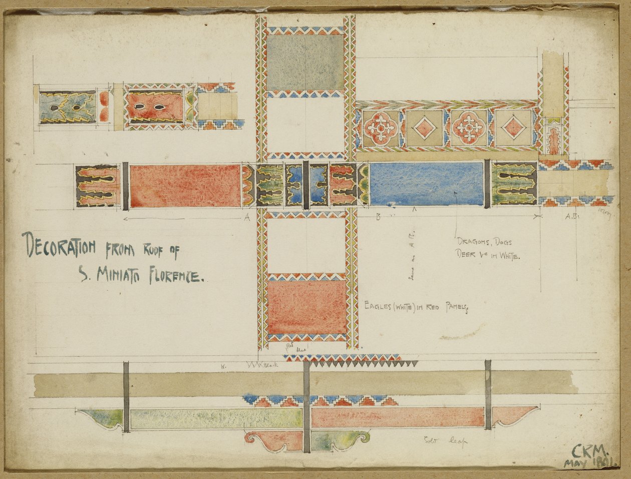 Tanulmányok dekoratív mennyezeti panelekről, San Miniato, Firenze, 1891 alkotó: Charles Rennie Mackintosh