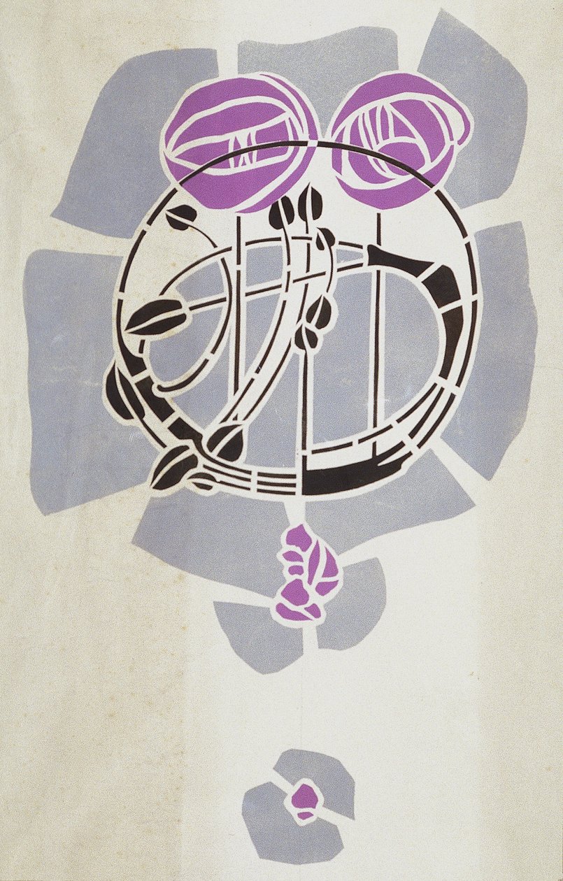 Modern reprodukció az eredeti Mackintosh stencil fali dekorációhoz, rózsa motívum, 1902 (poszter színe patronpapíron) alkotó: Charles Rennie Mackintosh