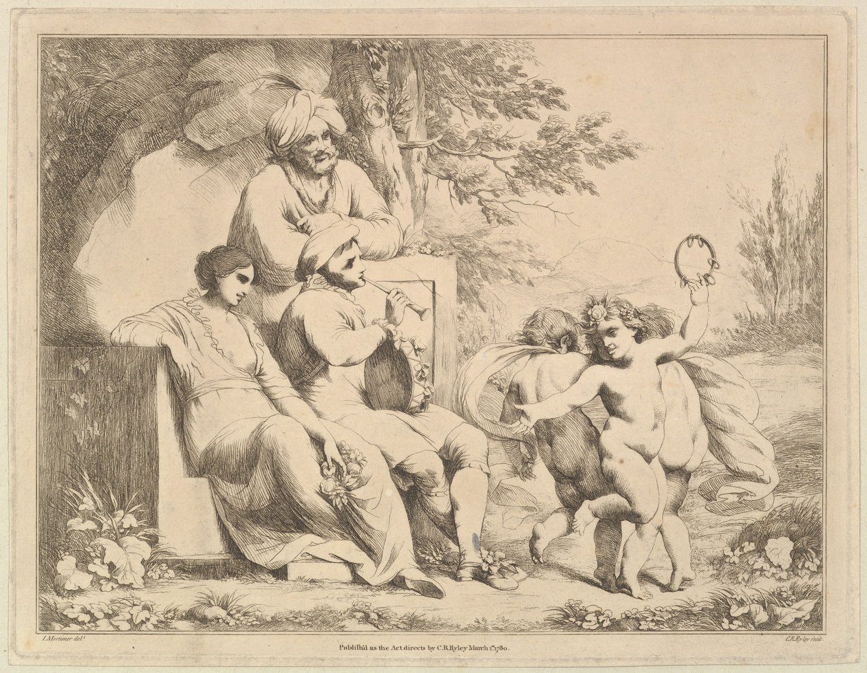 Három putti egy csövesre táncol, 1780. március 1. alkotó: Charles Reuben Ryley